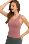 PACK264665-P5010-1, Rose Pink Solid Color Ribbed U Neck Sports Tank Top