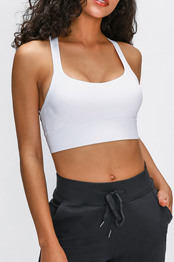 LC264666-P1-S, LC264666-P1-M, LC264666-P1-L, LC264666-P1-XL, White Criss Cross Straps Back Push up Sports Active Bra