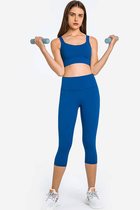 LC264666-P205-S, LC264666-P205-M, LC264666-P205-L, LC264666-P205-XL, Sky Blue Criss Cross Straps Back Push up Sports Active Bra