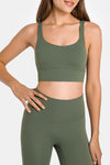 LC264666-P1609-S, LC264666-P1609-M, LC264666-P1609-L, LC264666-P1609-XL, Moss Green Criss Cross Straps Back Push up Sports Active Bra