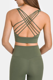  LC264666-P1609-S, LC264666-P1609-M, LC264666-P1609-L, LC264666-P1609-XL, Moss Green Criss Cross Straps Back Push up Sports Active Bra