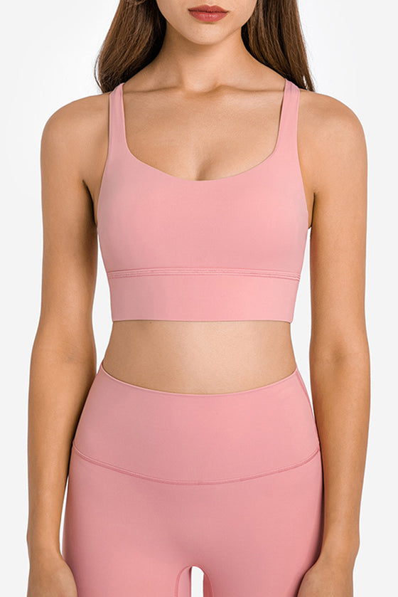 LC264666-P8010-S, LC264666-P8010-M, LC264666-P8010-L, LC264666-P8010-XL, Rose Tan Criss Cross Straps Back Push up Sports Active Bra