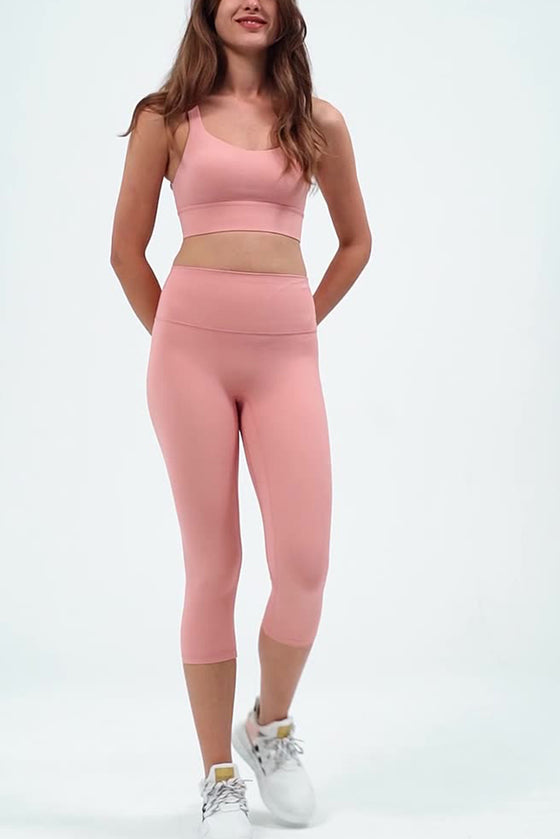 LC264666-P8010-S, LC264666-P8010-M, LC264666-P8010-L, LC264666-P8010-XL, Rose Tan Criss Cross Straps Back Push up Sports Active Bra