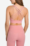 LC264666-P8010-S, LC264666-P8010-M, LC264666-P8010-L, LC264666-P8010-XL, Rose Tan Criss Cross Straps Back Push up Sports Active Bra