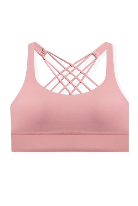 LC264666-P8010-S, LC264666-P8010-M, LC264666-P8010-L, LC264666-P8010-XL, Rose Tan Criss Cross Straps Back Push up Sports Active Bra