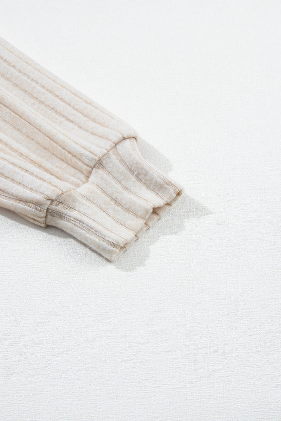 PACK25223434-P6016-1, Parchment Contrast Lace Raglan Sleeve Buttoned Ribbed Top