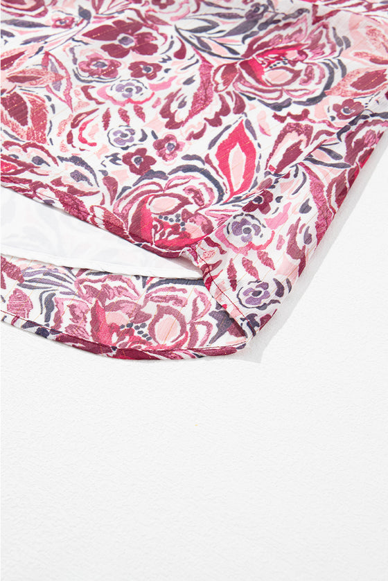 PACK25126218-P122-1, White Floral Ruffled Short Sleeve V Neck Blouse