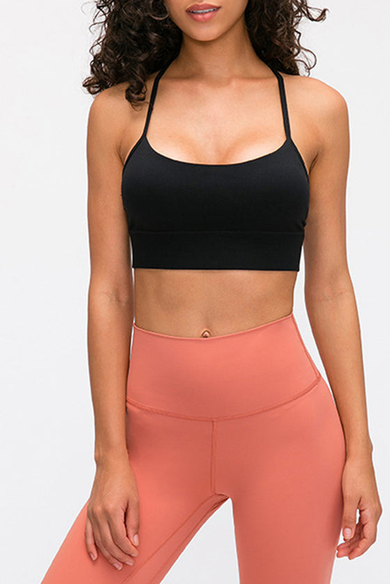 LC264655-P2-S, LC264655-P2-M, LC264655-P2-L, LC264655-P2-XL, Black Sexy Y Straps Sports Bra