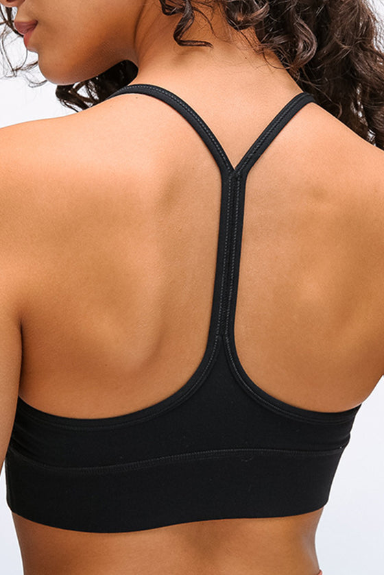 LC264655-P2-S, LC264655-P2-M, LC264655-P2-L, LC264655-P2-XL, Black Sexy Y Straps Sports Bra