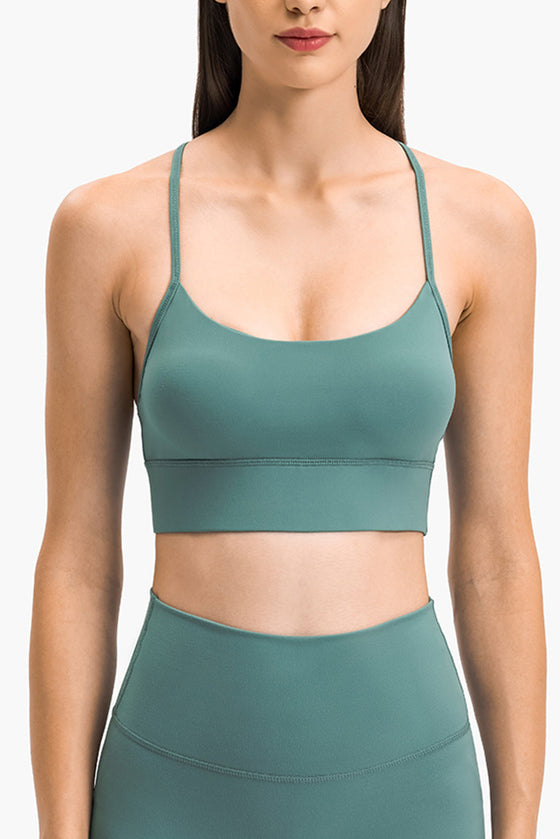 LC264655-P509-S, LC264655-P509-M, LC264655-P509-L, LC264655-P509-XL, Mist Green Sexy Y Straps Sports Bra