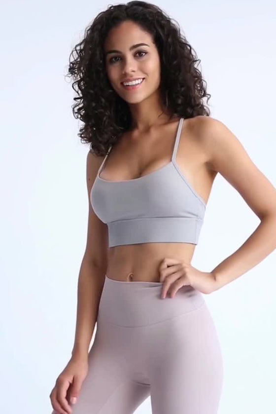 LC264655-P1011-S, LC264655-P1011-M, LC264655-P1011-L, LC264655-P1011-XL, Light Grey Sexy Y Straps Sports Bra