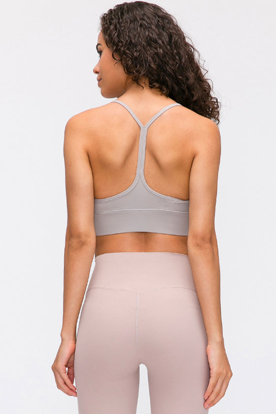 LC264655-P1011-S, LC264655-P1011-M, LC264655-P1011-L, LC264655-P1011-XL, Light Grey Sexy Y Straps Sports Bra
