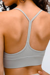LC264655-P1011-S, LC264655-P1011-M, LC264655-P1011-L, LC264655-P1011-XL, Light Grey Sexy Y Straps Sports Bra