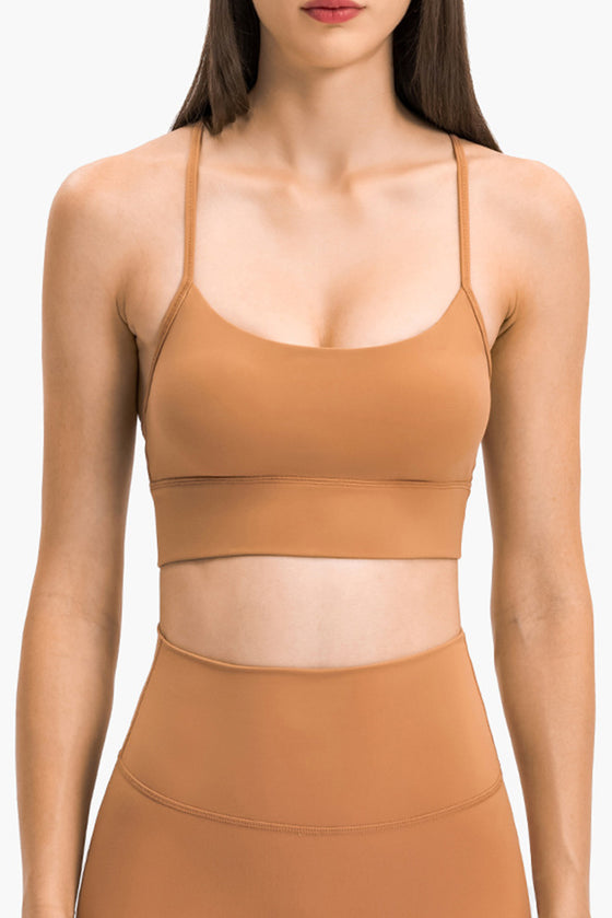 LC264655-P3014-S, LC264655-P3014-M, LC264655-P3014-L, LC264655-P3014-XL, Grapefruit Orange Sexy Y Straps Sports Bra