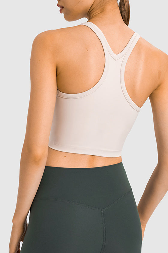 LC264657-P1-S, LC264657-P1-M, LC264657-P1-L, LC264657-P1-XL, White U Neck Racerback Cropped Workout Top