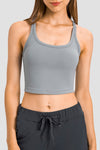 LC264657-P11-S, LC264657-P11-M, LC264657-P11-L, LC264657-P11-XL, Gray U Neck Racerback Cropped Workout Top