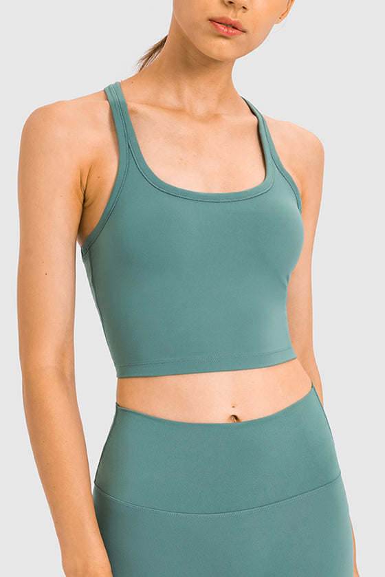 LC264657-P509-S, LC264657-P509-M, LC264657-P509-L, LC264657-P509-XL, Mist Green U Neck Racerback Cropped Workout Top
