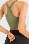 LC264657-P909-S, LC264657-P909-M, LC264657-P909-L, LC264657-P909-XL, Sage Green U Neck Racerback Cropped Workout Top