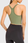 LC264657-P909-S, LC264657-P909-M, LC264657-P909-L, LC264657-P909-XL, Sage Green U Neck Racerback Cropped Workout Top