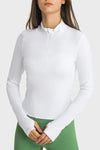 LC264659-P1-S, LC264659-P1-M, LC264659-P1-L, LC264659-P1-XL, White Half Zipper Long Sleeve Slim Fit Active Top