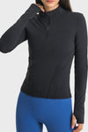 LC264659-P2-S, LC264659-P2-M, LC264659-P2-L, LC264659-P2-XL, Black Half Zipper Long Sleeve Slim Fit Active Top