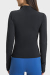 LC264659-P2-S, LC264659-P2-M, LC264659-P2-L, LC264659-P2-XL, Black Half Zipper Long Sleeve Slim Fit Active Top