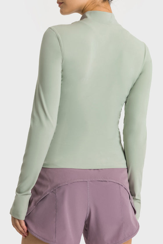 LC264659-P2009-S, LC264659-P2009-M, LC264659-P2009-L, LC264659-P2009-XL, Meadow Mist Green Half Zipper Long Sleeve Slim Fit Active Top