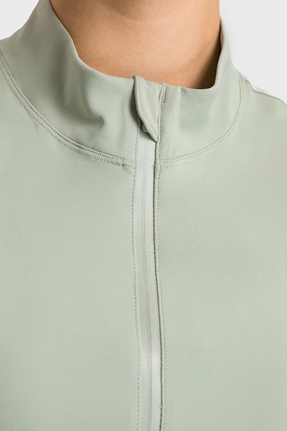 LC264659-P2009-S, LC264659-P2009-M, LC264659-P2009-L, LC264659-P2009-XL, Meadow Mist Green Half Zipper Long Sleeve Slim Fit Active Top