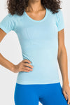 LC264661-P804-S, LC264661-P804-M, LC264661-P804-L, LC264661-P804-XL, Beau Blue Solid Color Crew Neck Yoga Active Short Sleeve Top