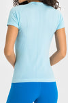 LC264661-P804-S, LC264661-P804-M, LC264661-P804-L, LC264661-P804-XL, Beau Blue Solid Color Crew Neck Yoga Active Short Sleeve Top