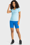 LC264661-P804-S, LC264661-P804-M, LC264661-P804-L, LC264661-P804-XL, Beau Blue Solid Color Crew Neck Yoga Active Short Sleeve Top
