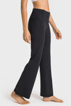 LC265449-P2-S, LC265449-P2-M, LC265449-P2-L, LC265449-P2-XL, Black Solid Color High Waist Wide Leg Active Pants