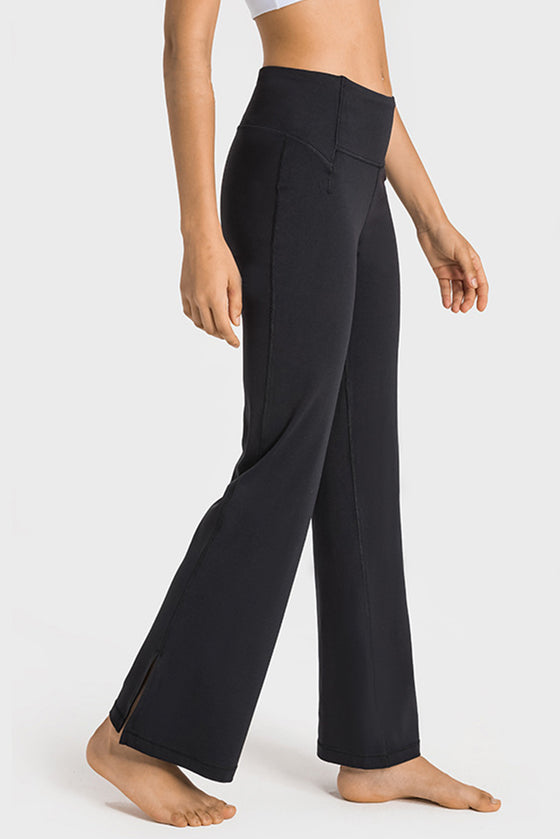 LC265449-P2-S, LC265449-P2-M, LC265449-P2-L, LC265449-P2-XL, Black Solid Color High Waist Wide Leg Active Pants