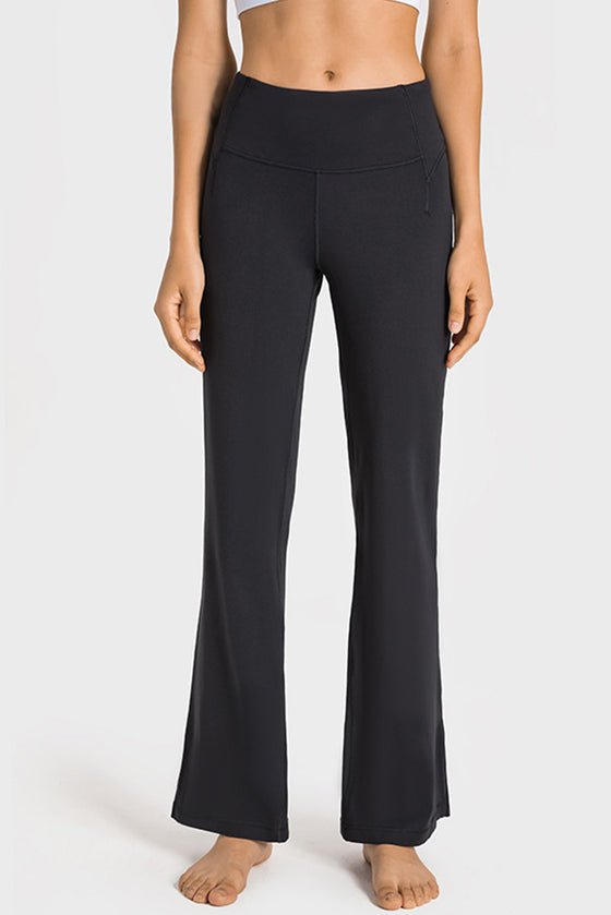 LC265449-P2-S, LC265449-P2-M, LC265449-P2-L, LC265449-P2-XL, Black Solid Color High Waist Wide Leg Active Pants
