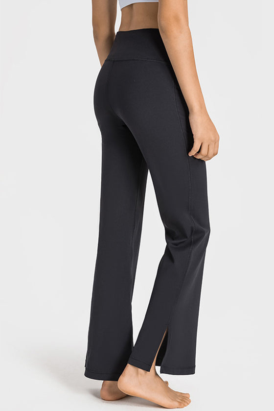 LC265449-P2-S, LC265449-P2-M, LC265449-P2-L, LC265449-P2-XL, Black Solid Color High Waist Wide Leg Active Pants