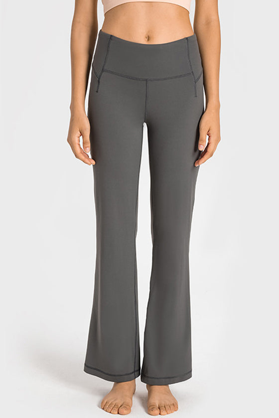 LC265449-P1309-S, LC265449-P1309-M, LC265449-P1309-L, LC265449-P1309-XL, Duffel Green Solid Color High Waist Wide Leg Active Pants