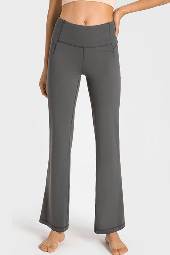 LC265449-P1309-S, LC265449-P1309-M, LC265449-P1309-L, LC265449-P1309-XL, Duffel Green Solid Color High Waist Wide Leg Active Pants