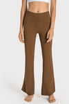 LC265449-P2017-S, LC265449-P2017-M, LC265449-P2017-L, LC265449-P2017-XL, Chestnut Solid Color High Waist Wide Leg Active Pants