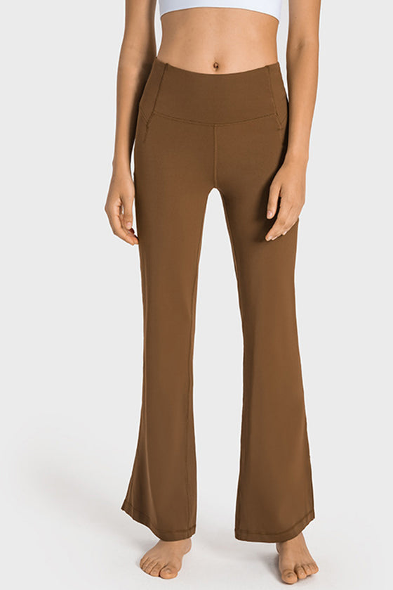 LC265449-P2017-S, LC265449-P2017-M, LC265449-P2017-L, LC265449-P2017-XL, Chestnut Solid Color High Waist Wide Leg Active Pants
