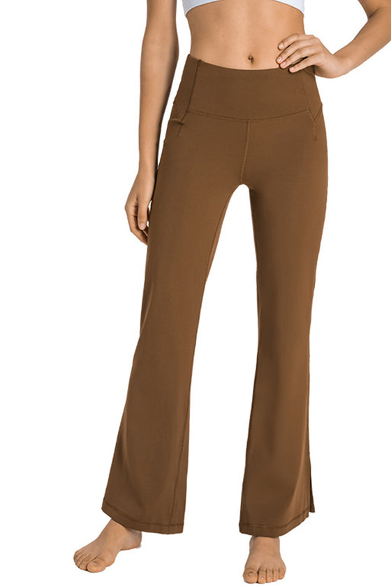 LC265449-P2017-S, LC265449-P2017-M, LC265449-P2017-L, LC265449-P2017-XL, Chestnut Solid Color High Waist Wide Leg Active Pants