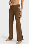 LC265449-P2017-S, LC265449-P2017-M, LC265449-P2017-L, LC265449-P2017-XL, Chestnut Solid Color High Waist Wide Leg Active Pants
