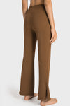 LC265449-P2017-S, LC265449-P2017-M, LC265449-P2017-L, LC265449-P2017-XL, Chestnut Solid Color High Waist Wide Leg Active Pants