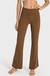 LC265449-P2017-S, LC265449-P2017-M, LC265449-P2017-L, LC265449-P2017-XL, Chestnut Solid Color High Waist Wide Leg Active Pants