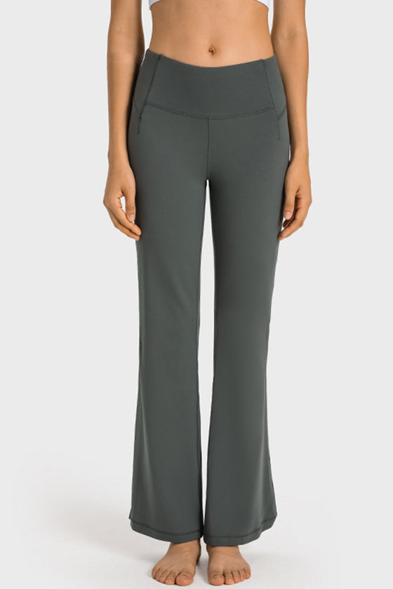 LC265449-P2011-S, LC265449-P2011-M, LC265449-P2011-L, LC265449-P2011-XL, Dark Grey Solid Color High Waist Wide Leg Active Pants