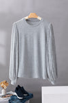 PACK25223144-P11-2, Gray Contrast Ribbed Bishop Sleeve Top