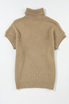 PACK2724435-P5016-1, Pale Khaki Turtleneck Textured Short Sleeve Sweater