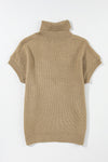 PACK2724435-P5016-1, Pale Khaki Turtleneck Textured Short Sleeve Sweater