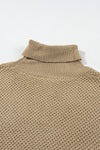 PACK2724435-P5016-1, Pale Khaki Turtleneck Textured Short Sleeve Sweater
