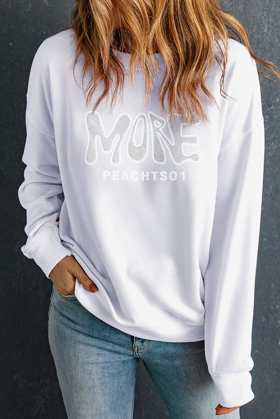 LC25317187-1-S, LC25317187-1-M, LC25317187-1-L, LC25317187-1-XL, PACK25317187-1-1, White Rhinestone MORE PEACHTSO1 Pattern Sweatshirt