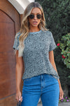 PACK25218993-11-2, Gray Cheetah Print O-neck Short Sleeve T Shirt